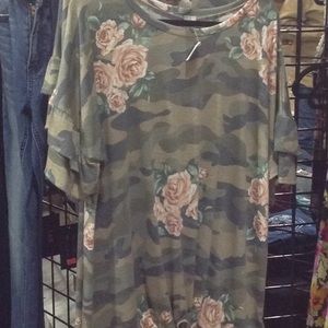 Camo shirt with pink roses